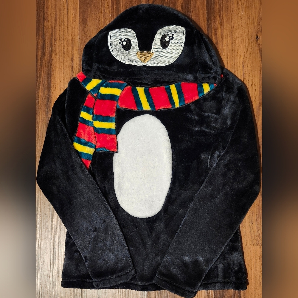 NWOT So Girls Sz 10/12 Pullover Hoodie with Sequined Penguin Face on Hood
